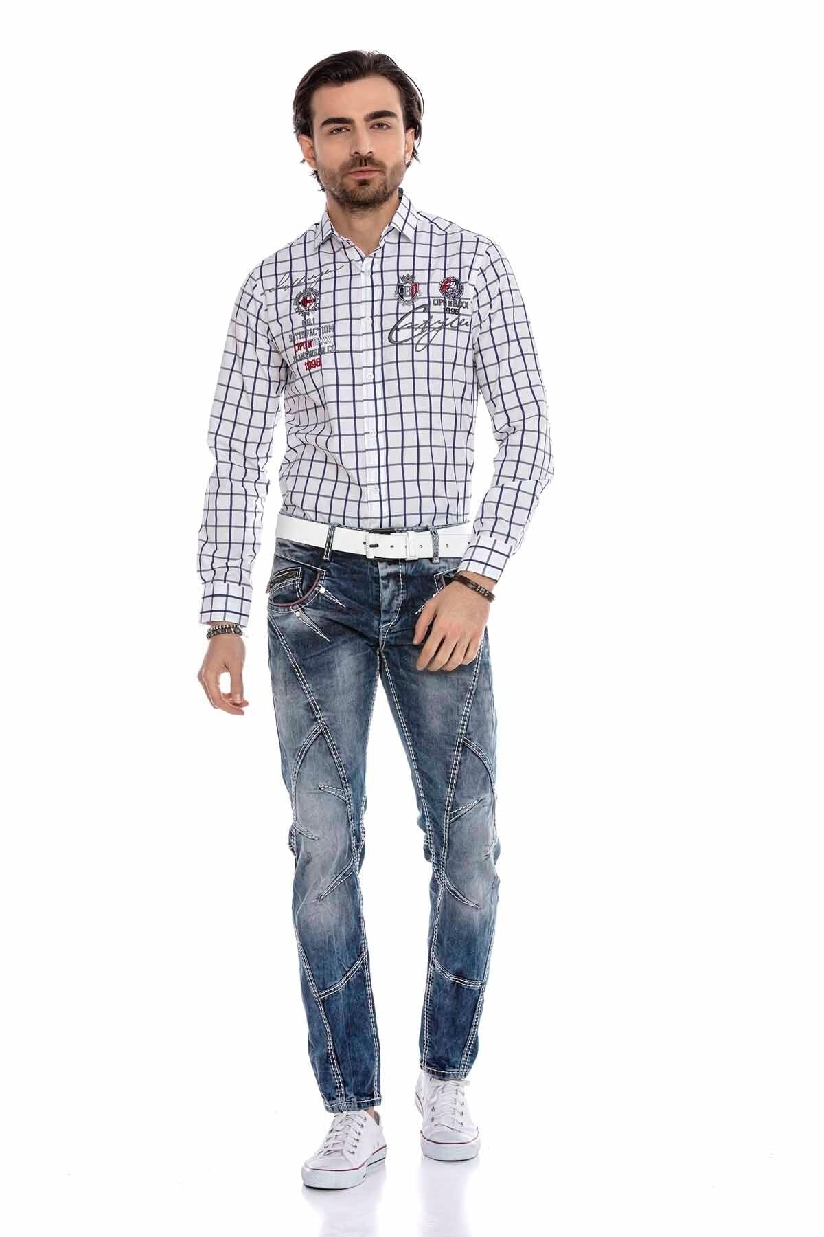 CD563 Herren bequeme Jeans mit trendigen Ziernähten