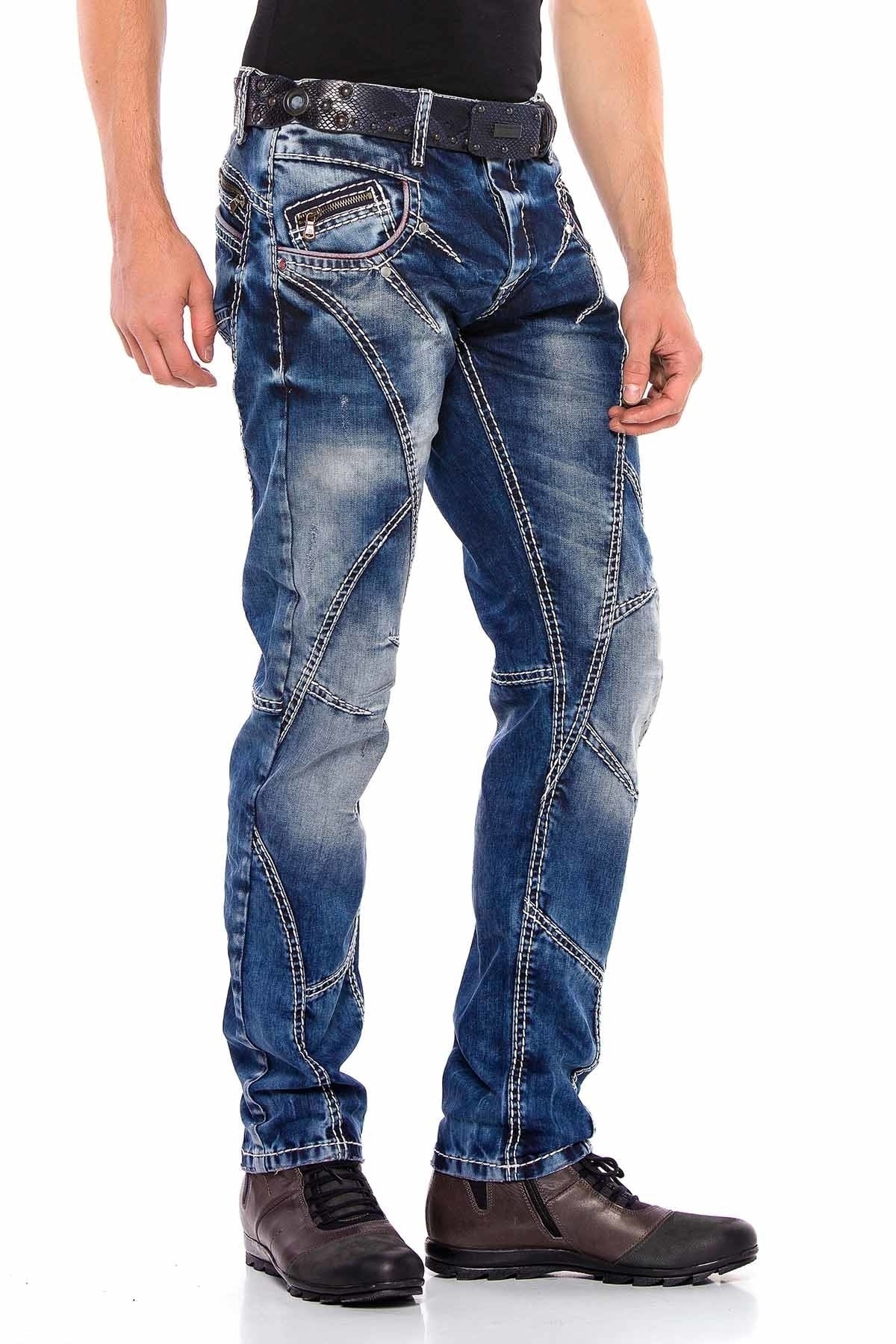 CD563 Herren bequeme Jeans mit trendigen Ziernähten