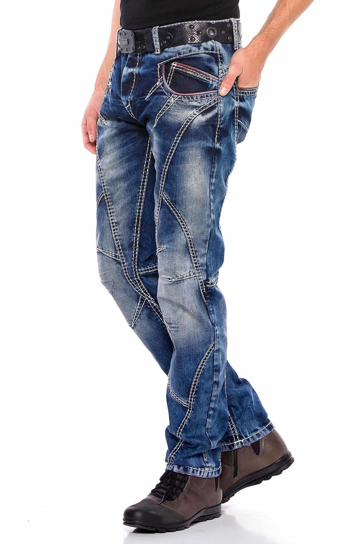 CD563 Herren bequeme Jeans mit trendigen Ziernähten