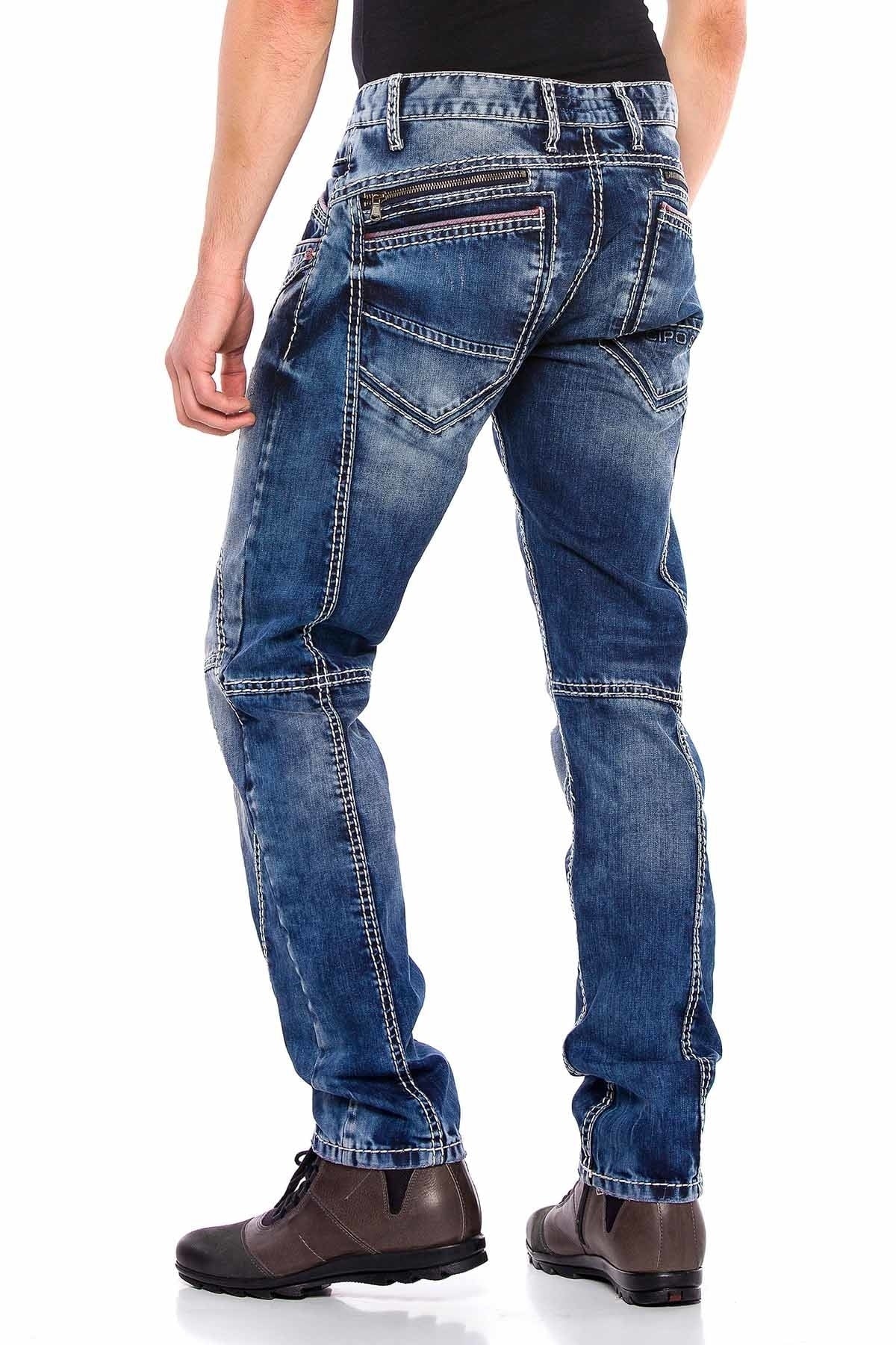 CD563 Herren bequeme Jeans mit trendigen Ziernähten
