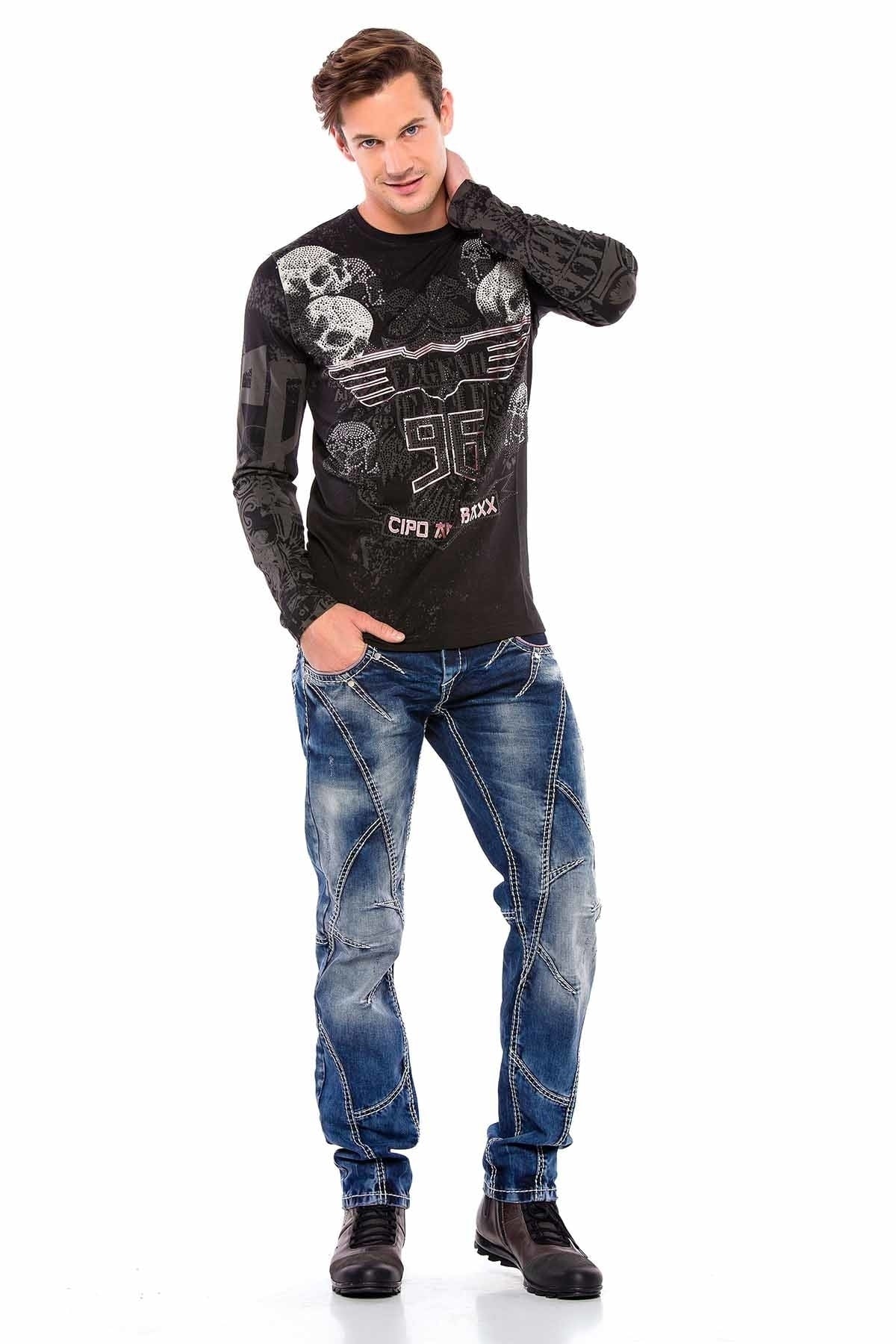 CD563 Herren bequeme Jeans mit trendigen Ziernähten