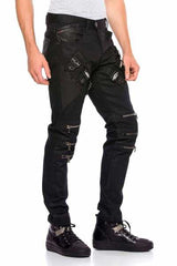 CD567 Men proste fit-Jeans z fajnymi aplikacjami na zamek błyskawiczny