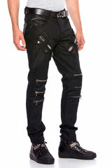 CD567 Men proste fit-Jeans z fajnymi aplikacjami na zamek błyskawiczny