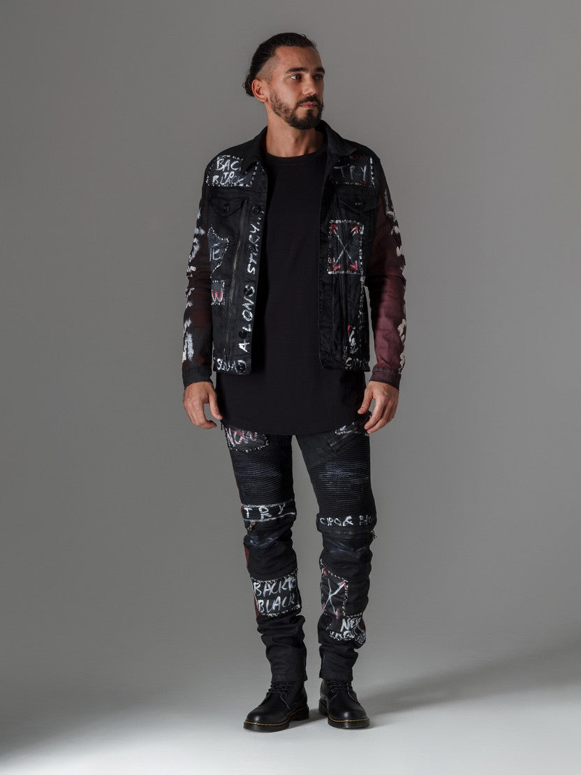 CD571 Men Straight Fit Jeans con letras geniales