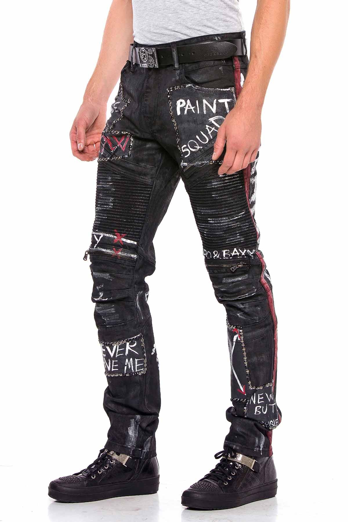 CD571 Men Straight Fit Jeans con letras geniales