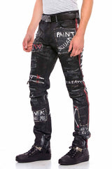 CD571 Men Straight Fit Jeans con letras geniales