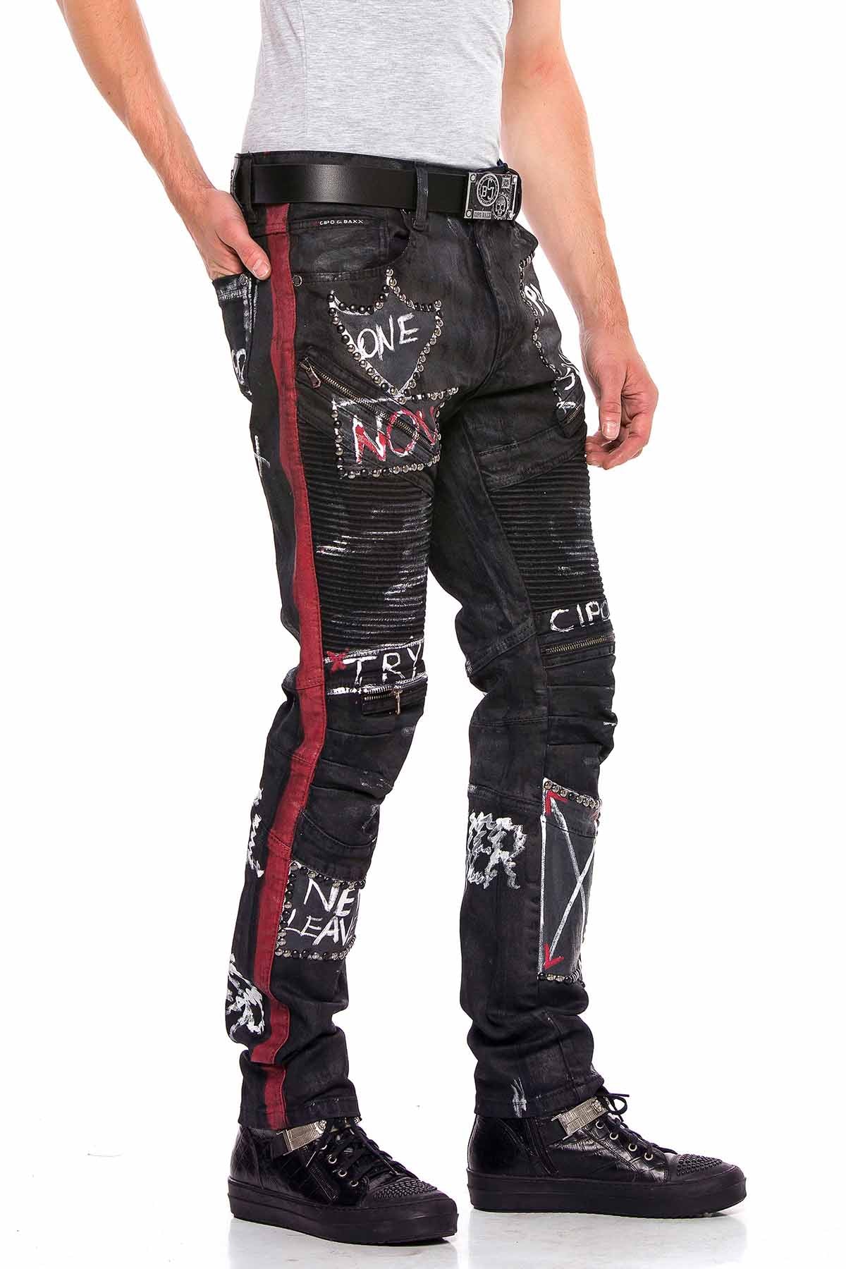 CD571 Men Straight Fit Jeans con letras geniales