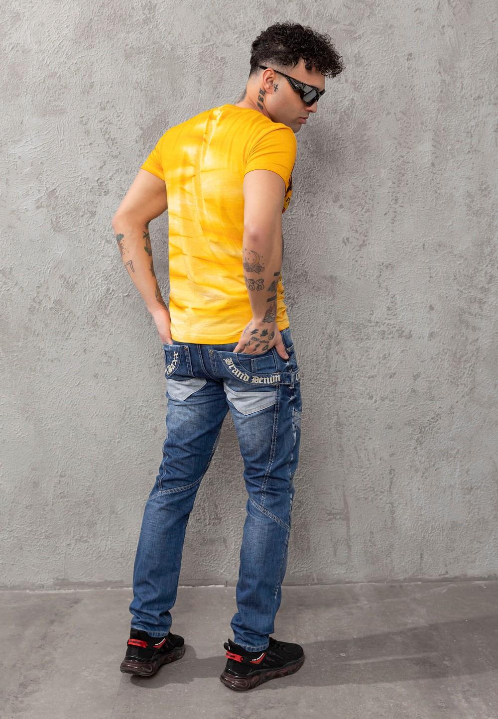CD576 Vaqueros de hombre cómodos con elementos decorativos de moda