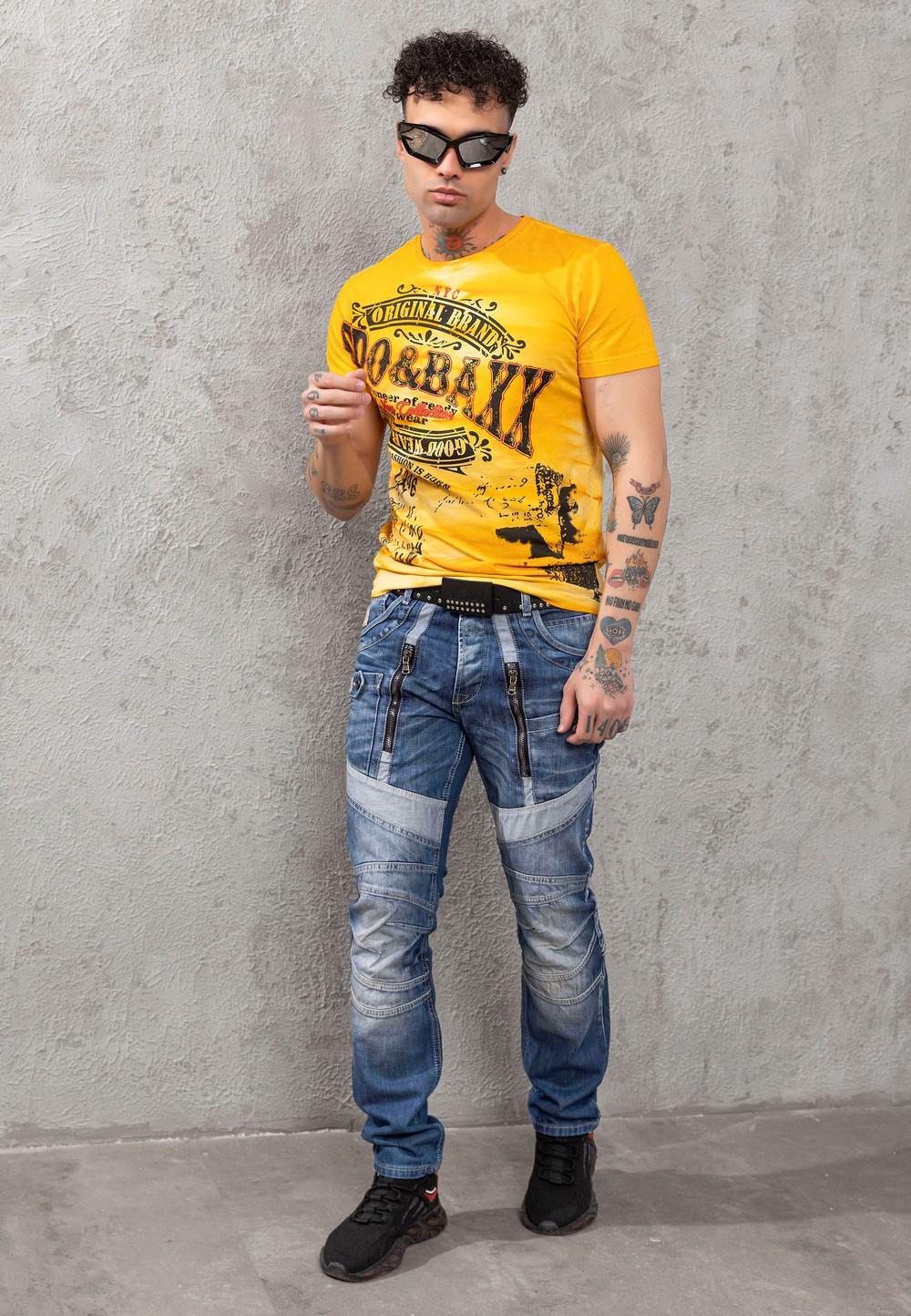 CD576 Vaqueros de hombre cómodos con elementos decorativos de moda