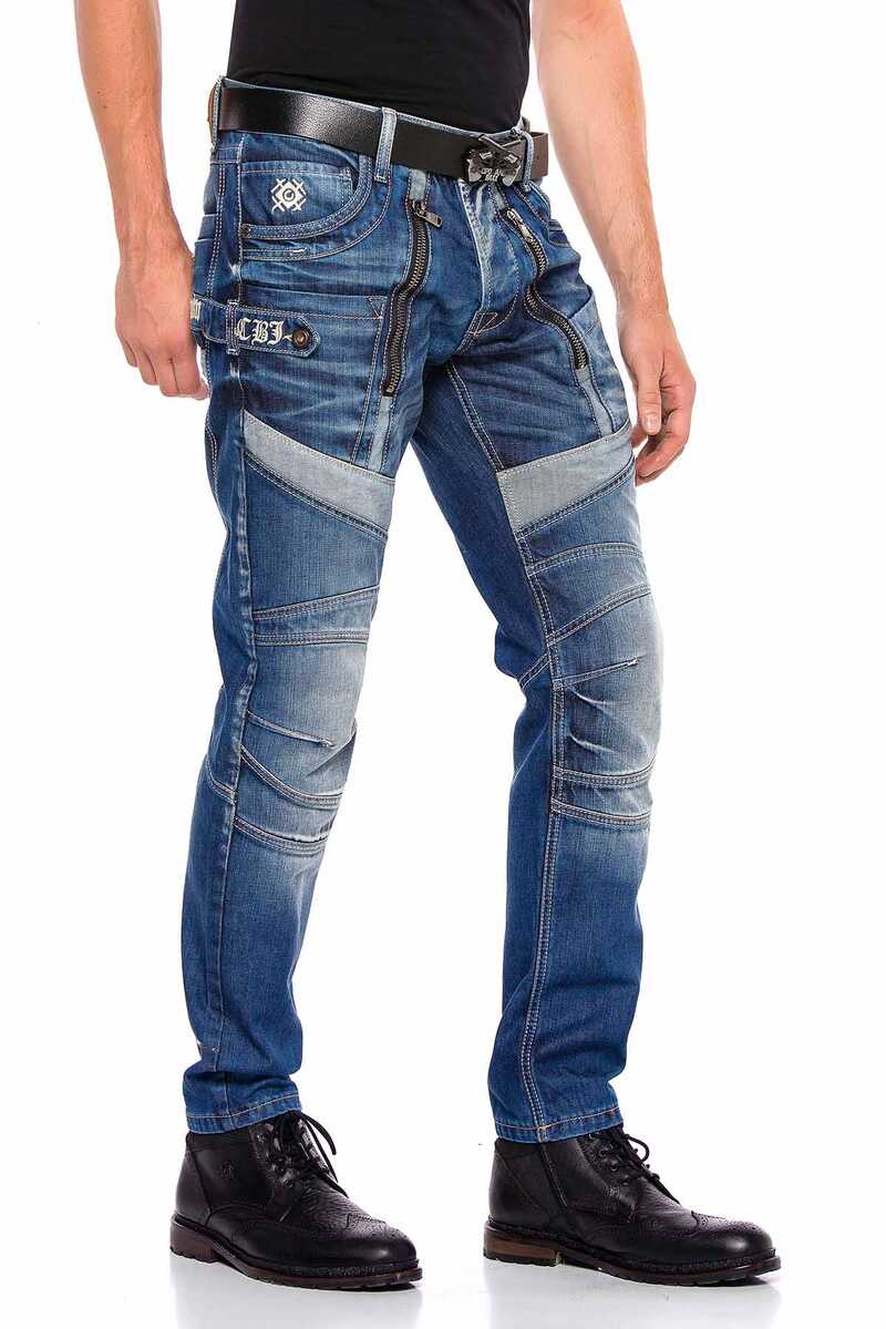 CD576 Vaqueros de hombre cómodos con elementos decorativos de moda