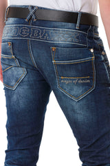 CD584 Jeans cómodos para hombres con costuras de contraste