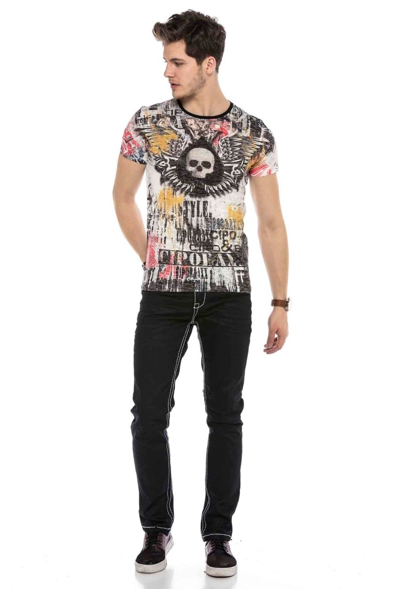 CD585 Comfortabele jeans voor heren met cool borduurwerk