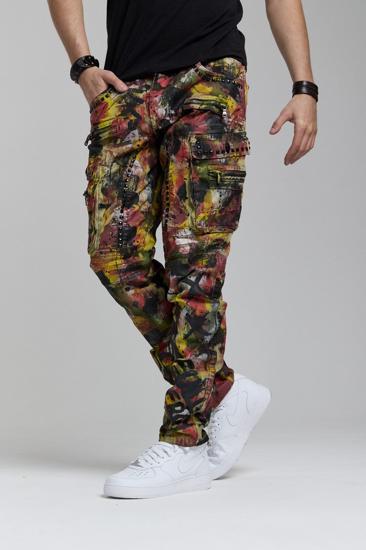 CD587 Jeans cómodos para hombres con detalles de salpicaduras de color