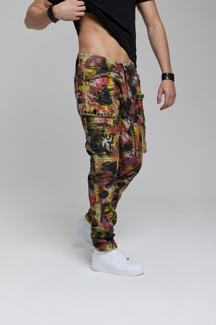 CD587 Jeans cómodos para hombres con detalles de salpicaduras de color