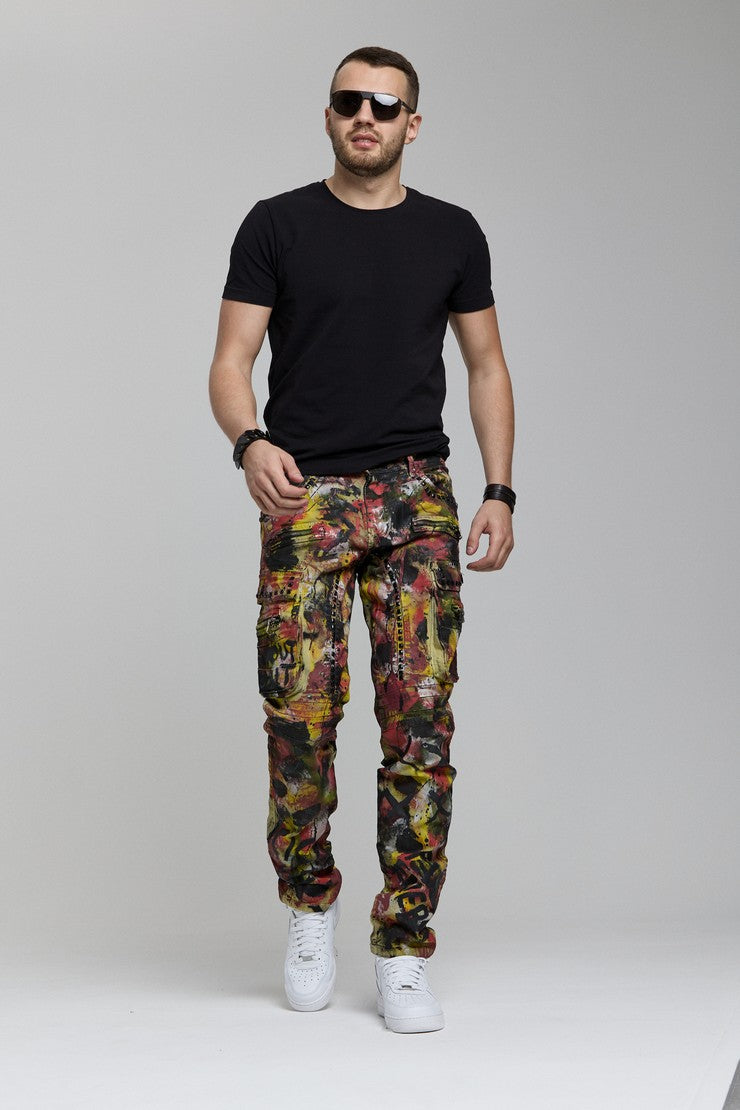 CD587 Jeans cómodos para hombres con detalles de salpicaduras de color