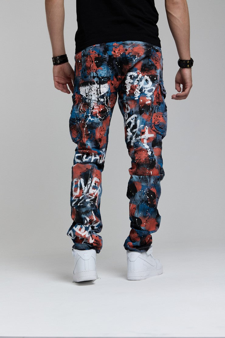 CD587 Jeans cómodos para hombres con detalles de salpicaduras de color