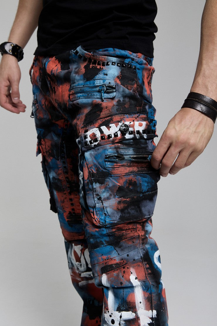 CD587 Jeans cómodos para hombres con detalles de salpicaduras de color
