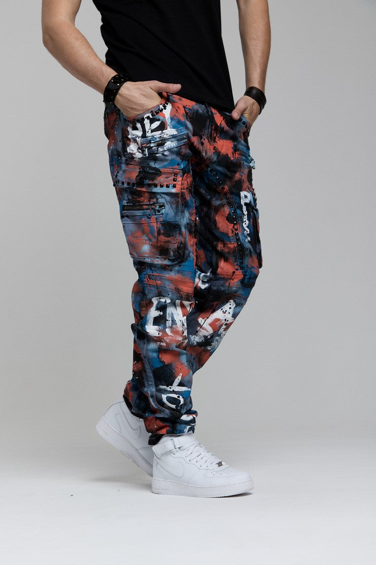 CD587 Jeans cómodos para hombres con detalles de salpicaduras de color
