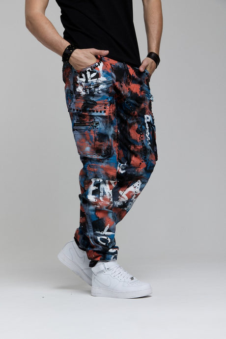 CD587 Men's comfortable jeans with color splash details