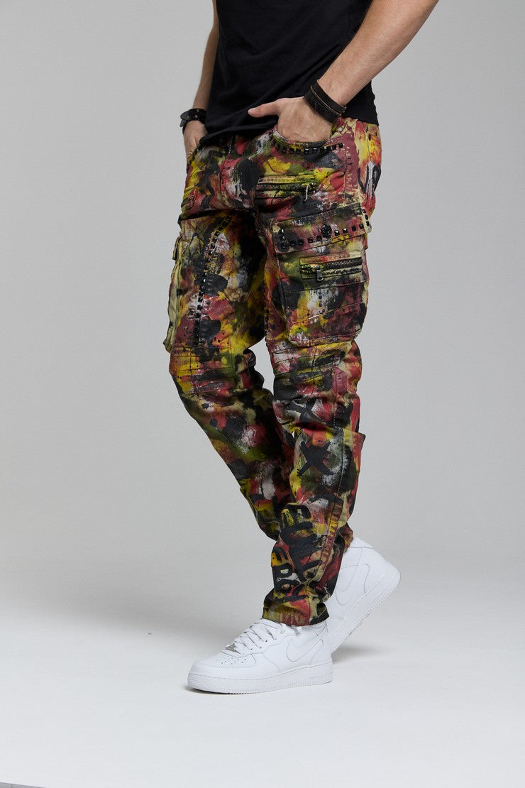 CD587 Jeans cómodos para hombres con detalles de salpicaduras de color