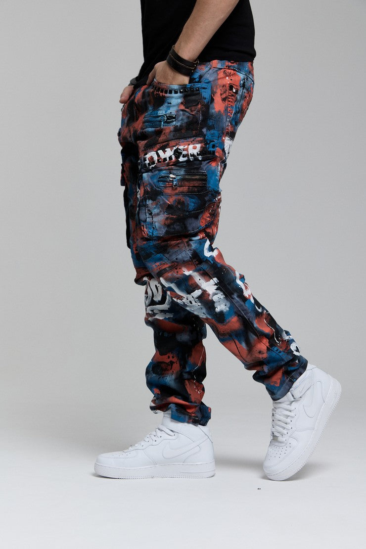 CD587 Jeans cómodos para hombres con detalles de salpicaduras de color