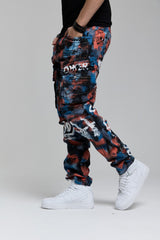 CD587 Jeans cómodos para hombres con detalles de salpicaduras de color