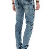 CD590 Jeans droit pour hommes look biker décontracté