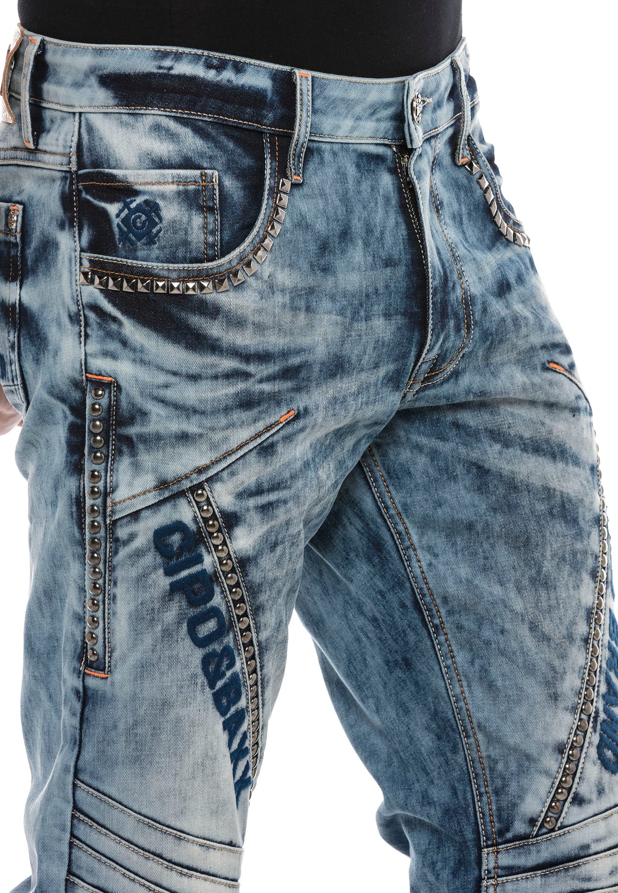 CD590 Men Straight Fit-Jeans in a casual Biker-Look