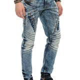 CD590 Jeans droit pour hommes look biker décontracté