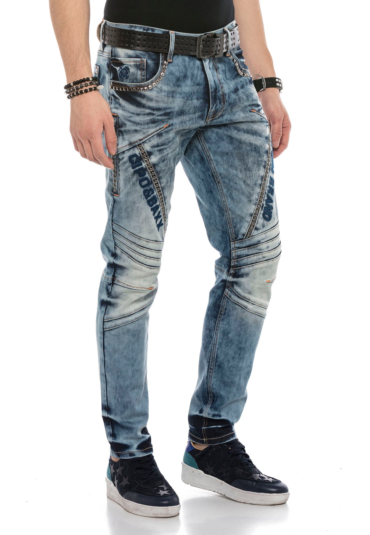 CD590 Men Straight Fit-Jeans in a casual Biker-Look