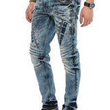 CD590 Jeans droit pour hommes look biker décontracté