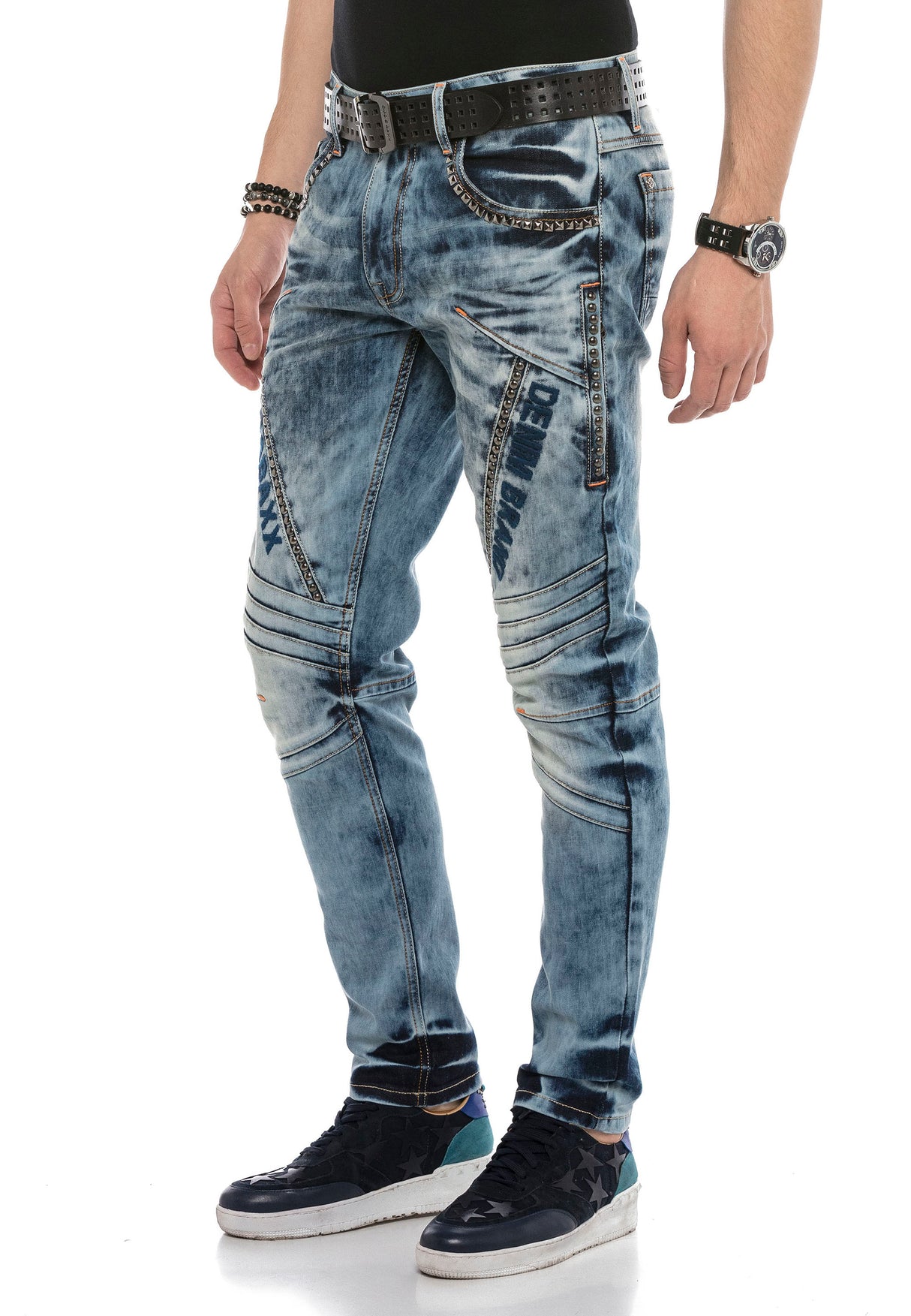 CD590 Men Straight Fit-Jeans in a casual Biker-Look