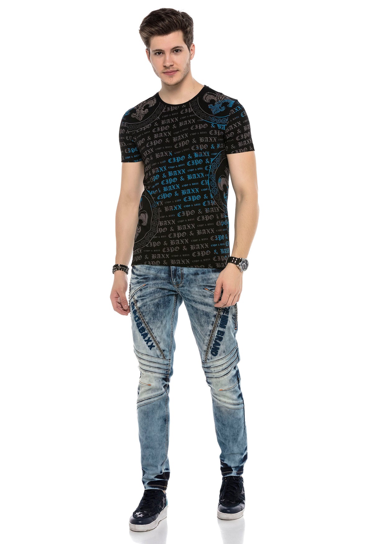 CD590 Men Straight Fit-Jeans in a casual Biker-Look