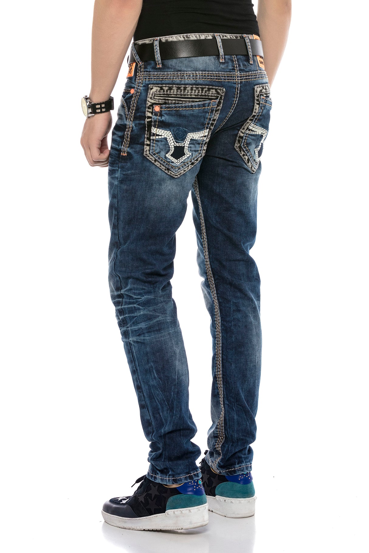 CD593 Jeans cómodos para hombres con costuras decorativas