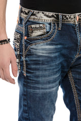 CD593 Jeans cómodos para hombres con costuras decorativas
