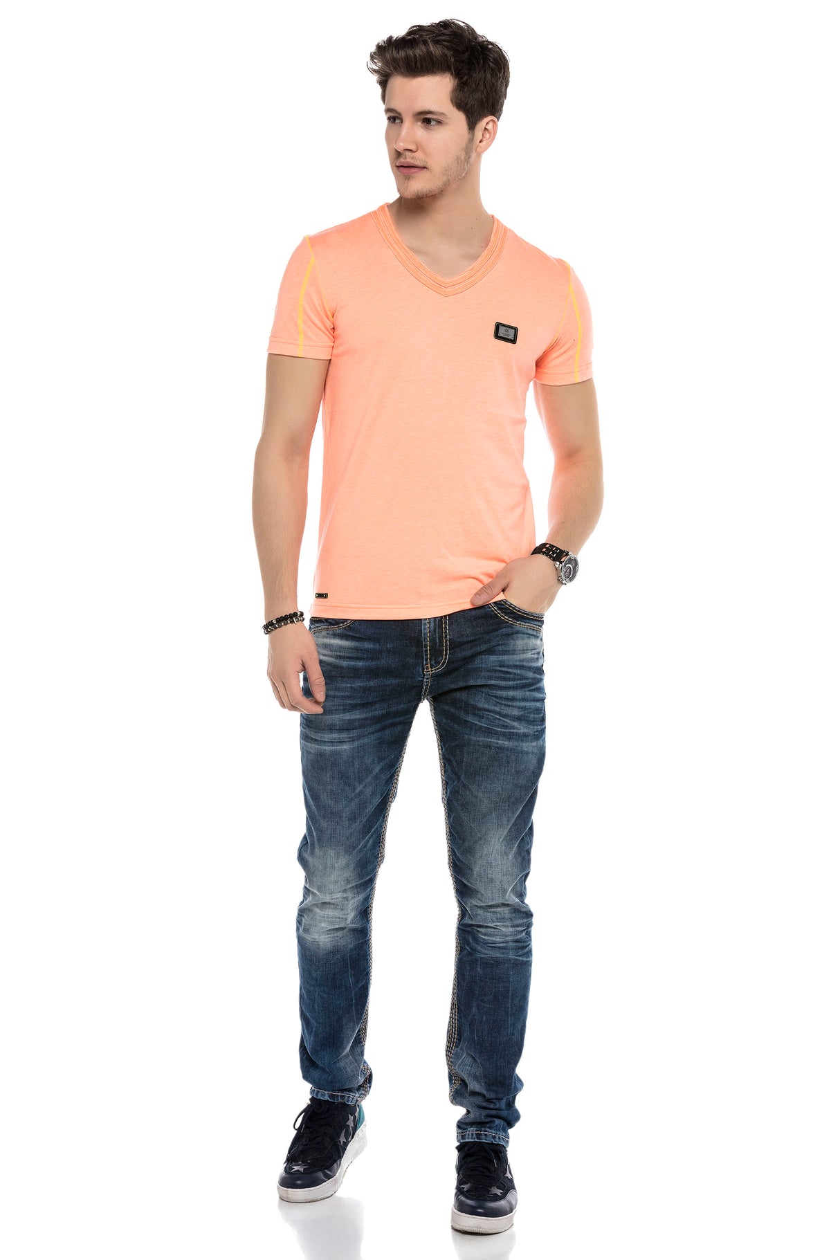 CD593 Jeans cómodos para hombres con costuras decorativas