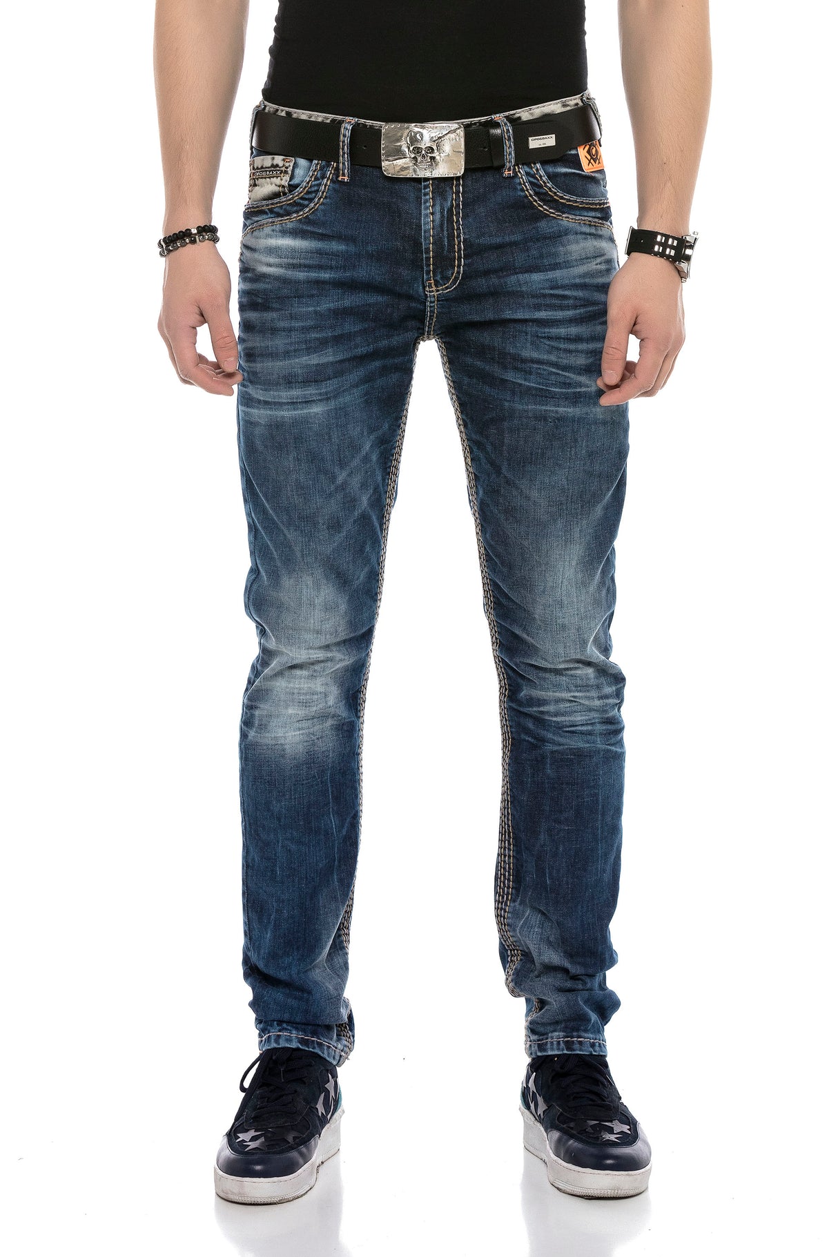 CD593 Jeans cómodos para hombres con costuras decorativas