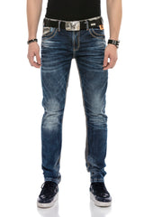 CD593 Jeans cómodos para hombres con costuras decorativas