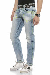 CD596 jeansy z seledynową nicią