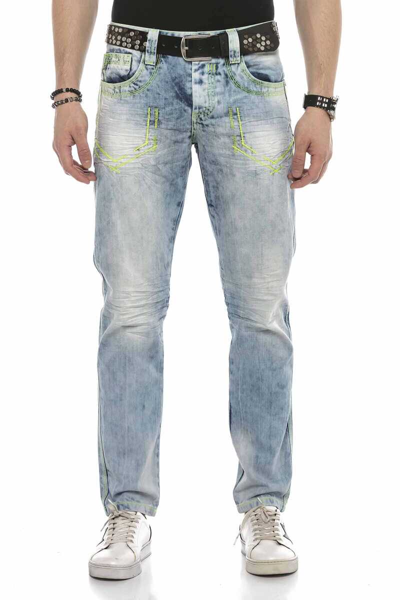 CD596 jeansy z seledynową nicią