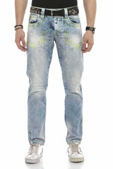 CD596 jeansy z seledynową nicią