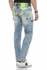 CD596 jeansy z seledynową nicią