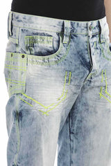 CD596 jeansy z seledynową nicią