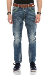 CD597 Jeans cómodos para hombres con puntadas decorativas llamativas