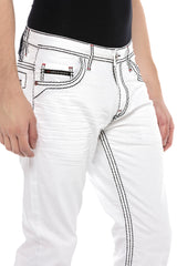 CD601 Jeans cómodos para hombres con puntadas de contraste llamativas