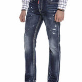 CD606 Jeans confortables pour hommes avec des éléments usés stylés