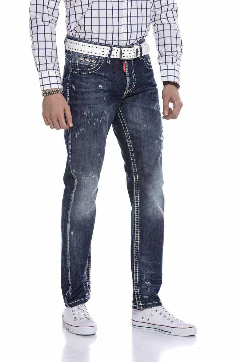 CD606 Herren bequeme Jeans mit stylischen Used-Elementen