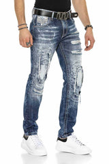 CD611 Jeans cómodos para hombres en diseño de capa inusual