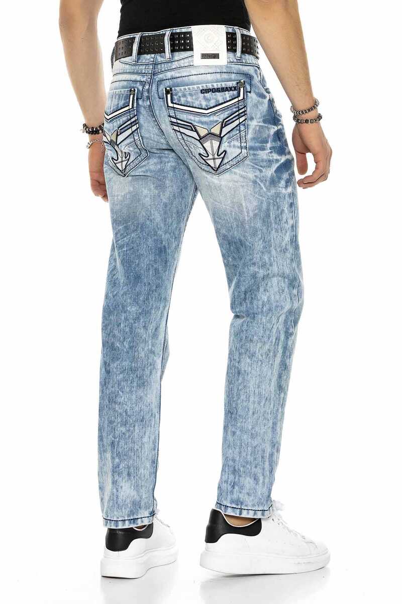 CD616 Jeans confortable pour hommes avec poches arrières décorées
