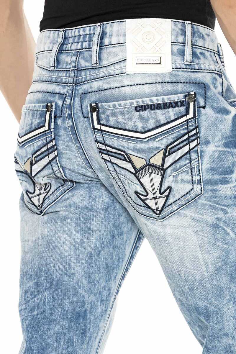 CD616 Jeans confortable pour hommes avec poches arrières décorées